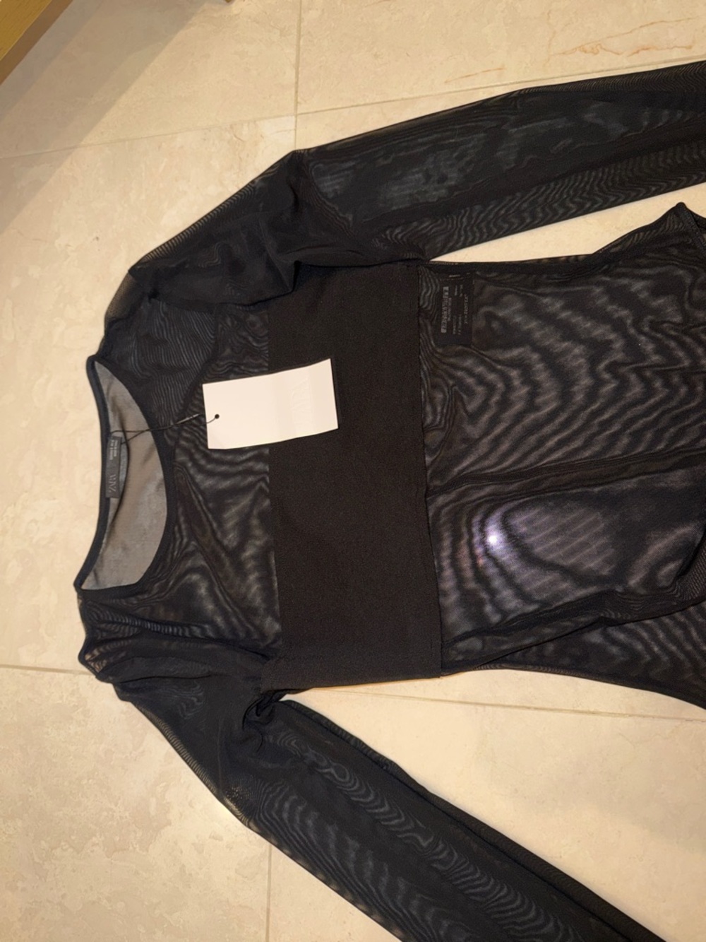 Sheer Long-Sleeve Mesh Bodysuit - Black - Picture 4 of 4